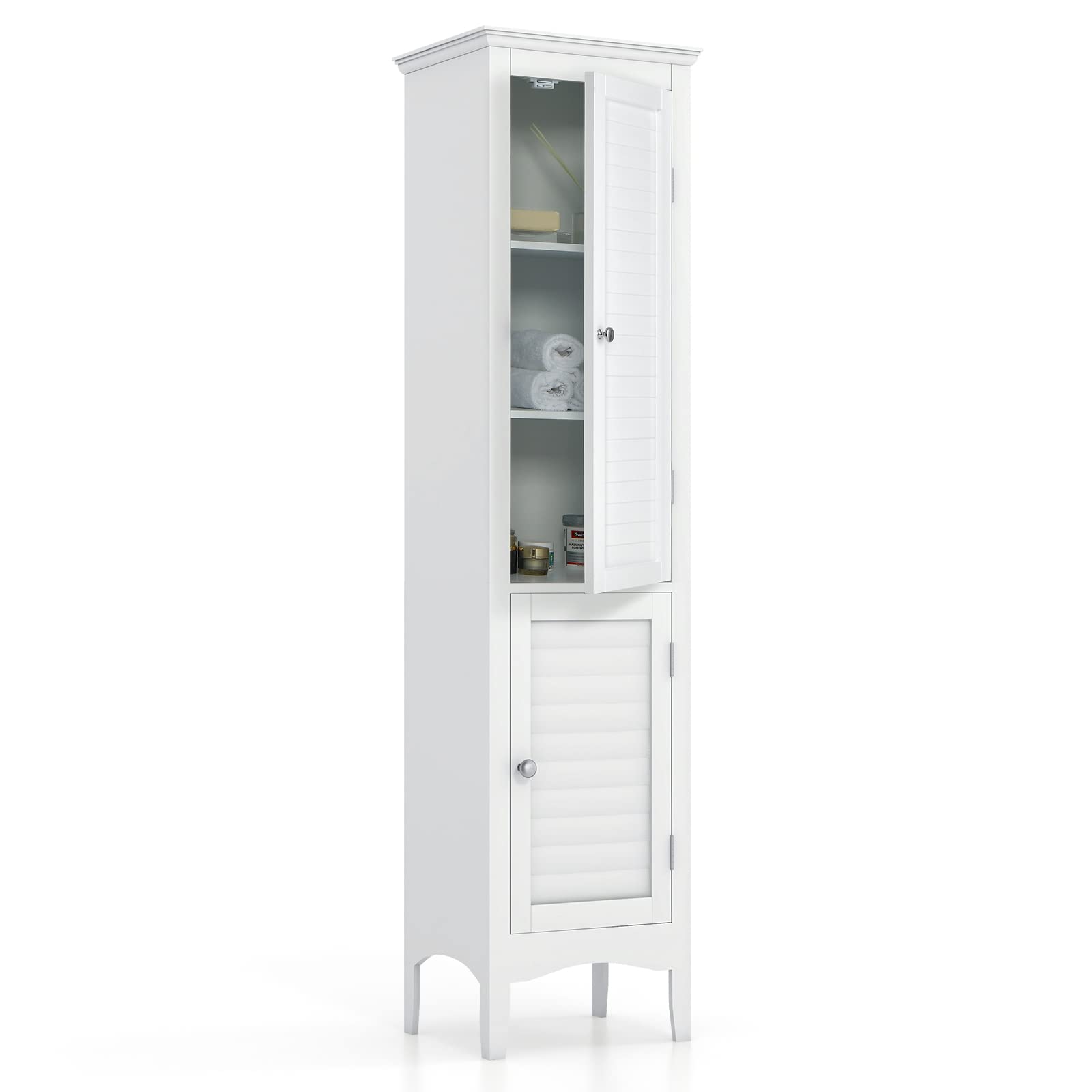 Tangkula Bathroom Storage Cabinet, 63 Inch Tall Narrow Storage Cabinet with 1 Adjustable Shelf and 2 Doors